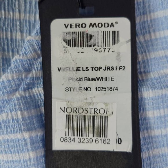 Vero Moda Womens Ellie Blouse Placid Blue White Stripe Ruched Long Sleeve XS New - Picture 8 of 10